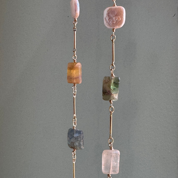 Fluorite & Pearl Chain Necklace in Silver or Vermeil: Vermeil