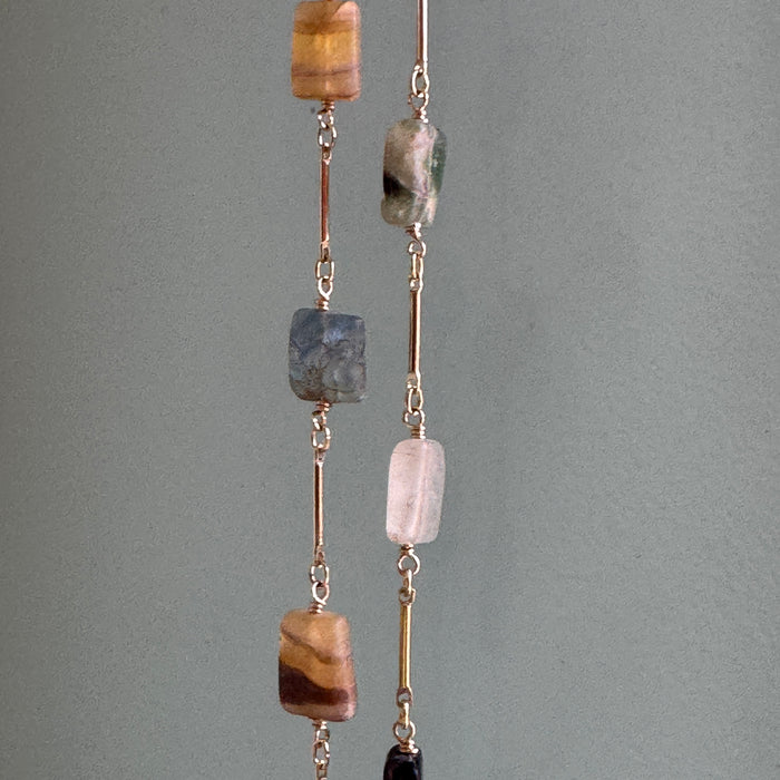 Fluorite & Pearl Chain Necklace in Silver or Vermeil: Vermeil