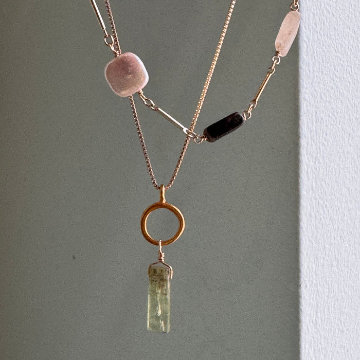 Circle w. Green Kyanite Necklace in Silver or Vermeil: Vermeil