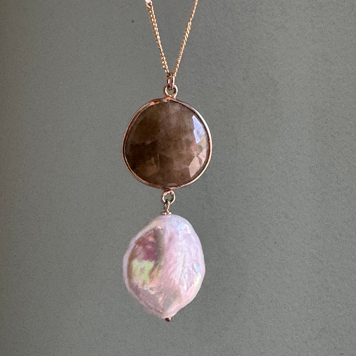 Sapphire & pearl necklace: Vermeil