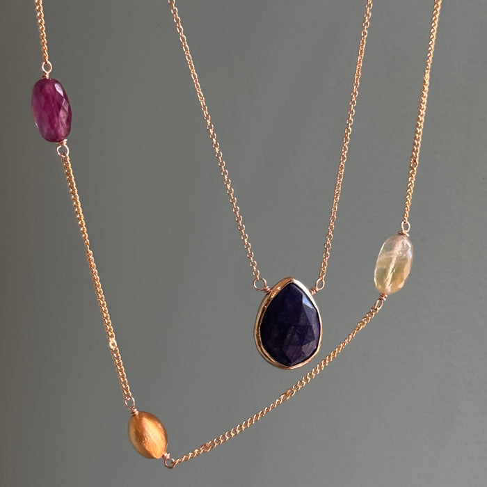 Multi sapphire on chain necklace: Vermeil
