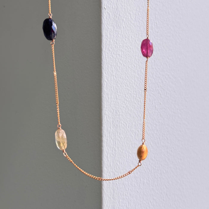 Multi sapphire on chain necklace: Vermeil