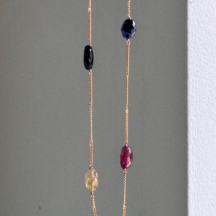 Multi sapphire on chain necklace: Vermeil
