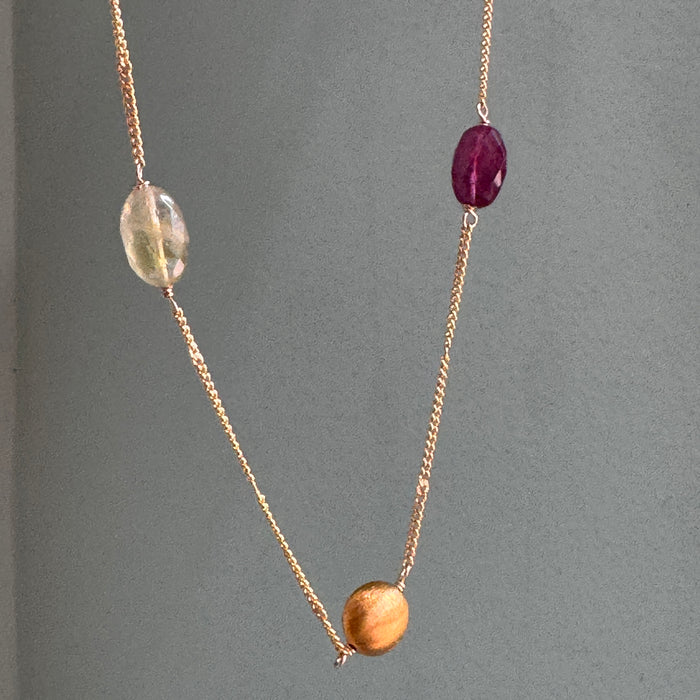 Multi sapphire on chain necklace: Vermeil