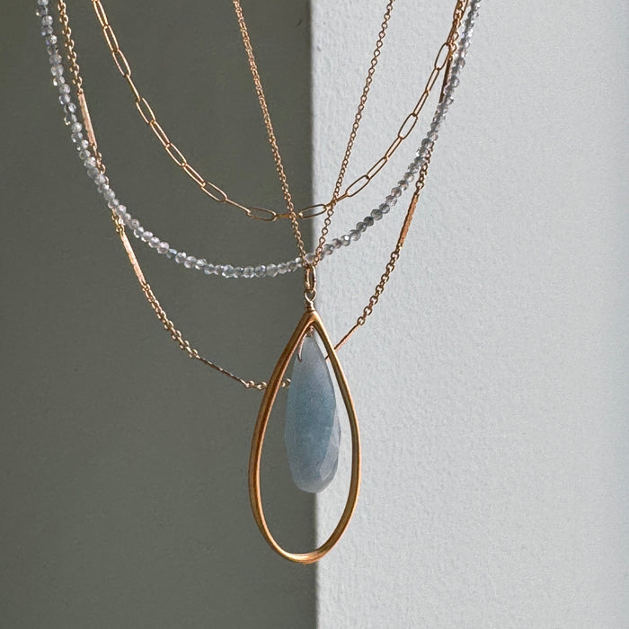Large Open Teardrop Aquamarine Necklace