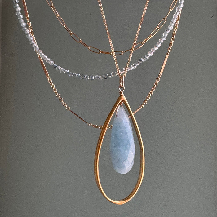 Large Open Teardrop Aquamarine Necklace