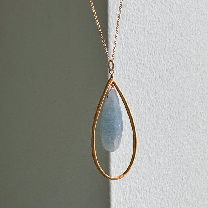 Large Open Teardrop Aquamarine Necklace