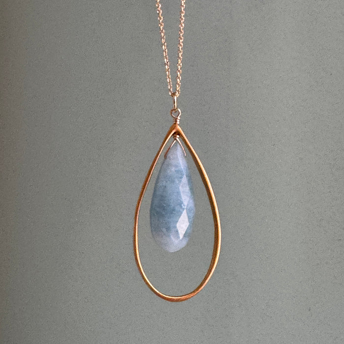Large Open Teardrop Aquamarine Necklace