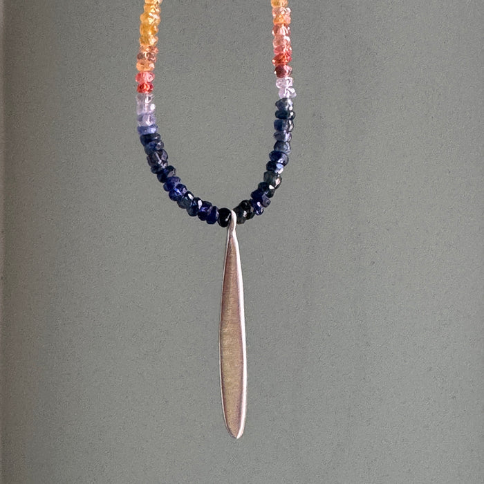 Long drop on multi sapphire necklace: Silver