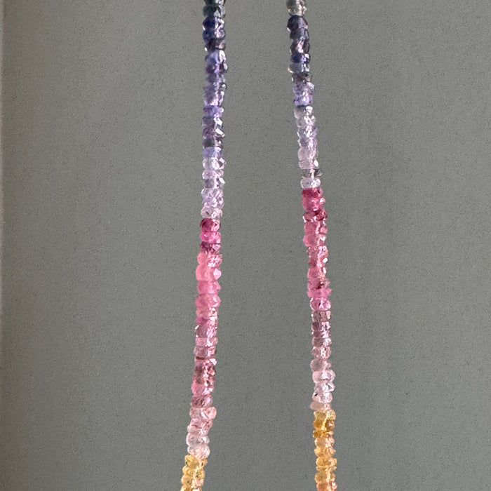 Long drop on multi sapphire necklace: Silver