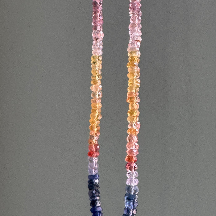 Long drop on multi sapphire necklace: Silver