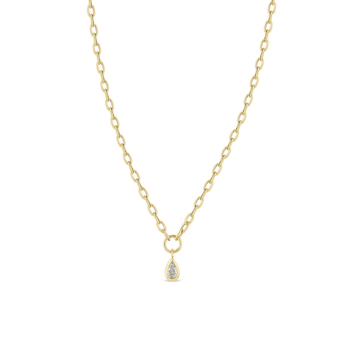 14kt Pear Diamond on Small Square Oval Chain
