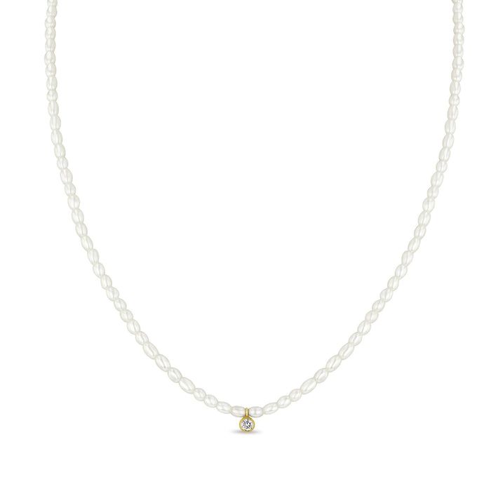14kt Rice Pearl Necklace with Diamond Pendant