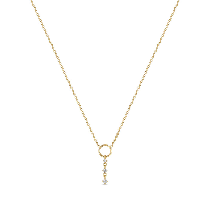 14kt Circle Lariat Necklace with Graduated Diamond Drop