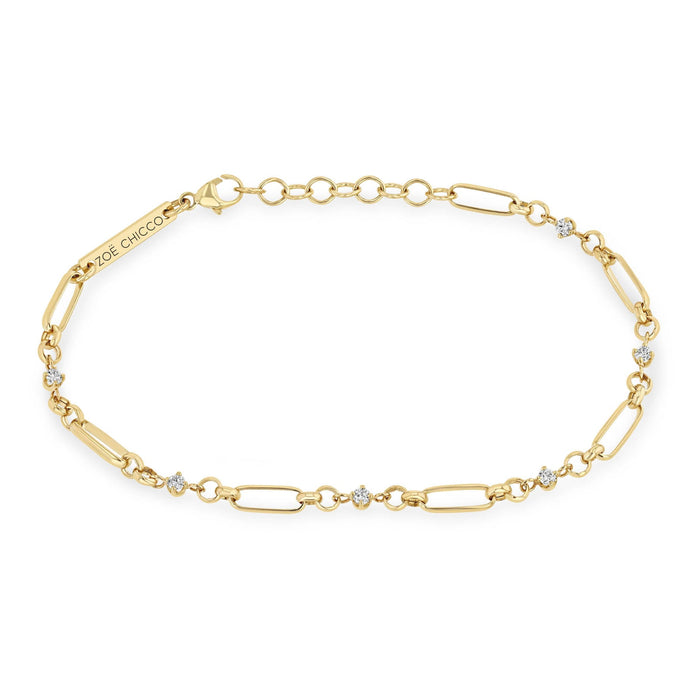 14kt Gold Mixed Link Bracelet with Diamond