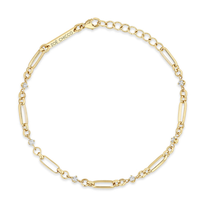 14kt Gold Mixed Link Bracelet with Diamond