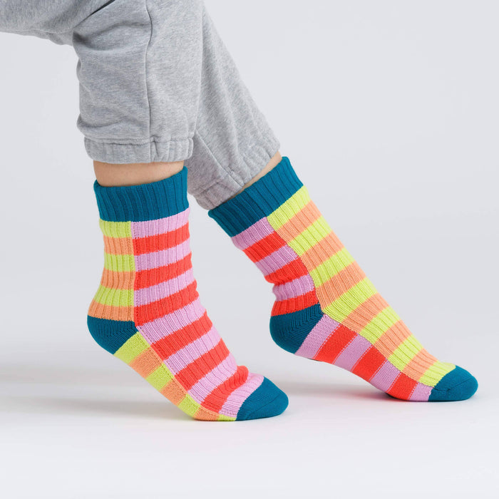 Super Stripe Knit House Socks: Peach Cobalt / S/M - W 6-9<br>M 5-7.5