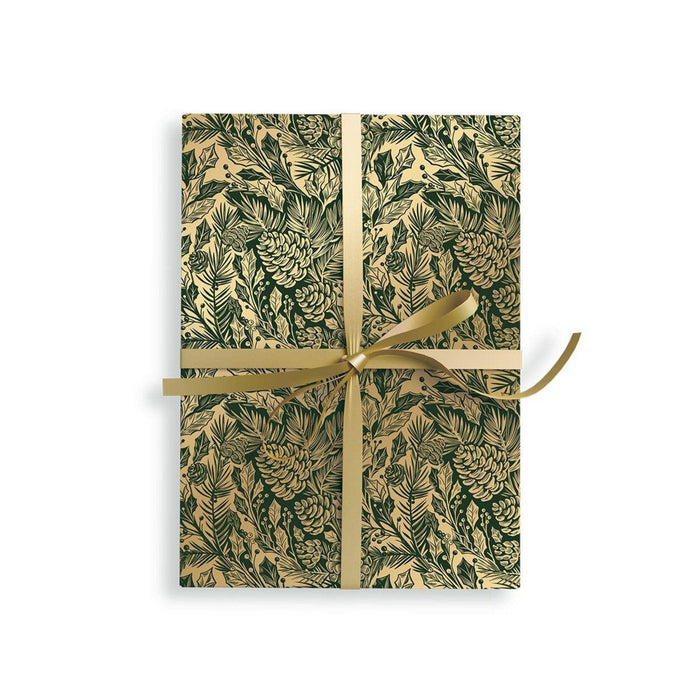 Golden Foliage Pine Cone Gift Wrap
