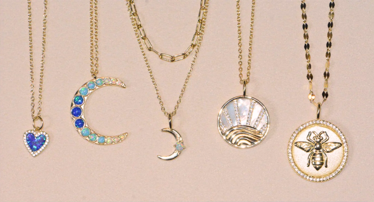 Large Gradient Bezel Opal Moon Necklace
