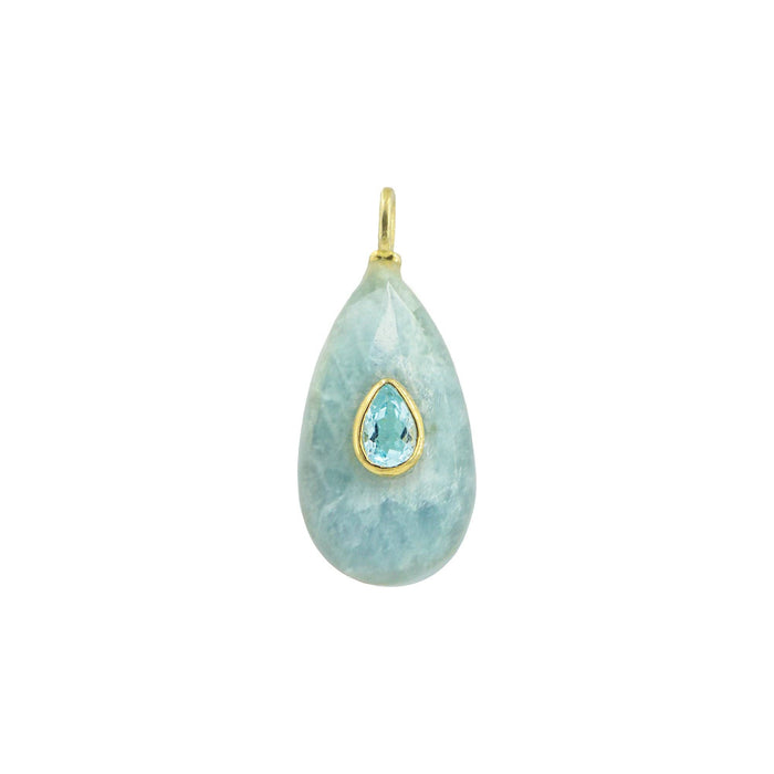 Aquamarine Gemstone Pendant With Topaz: Mini Coin