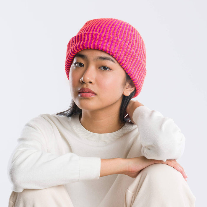 Simple Rib Knit Beanie: Camel Poppy