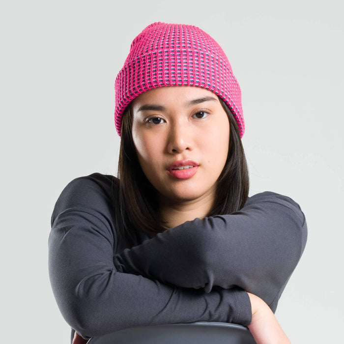 Simple Grid Knit Beanie: Indigo