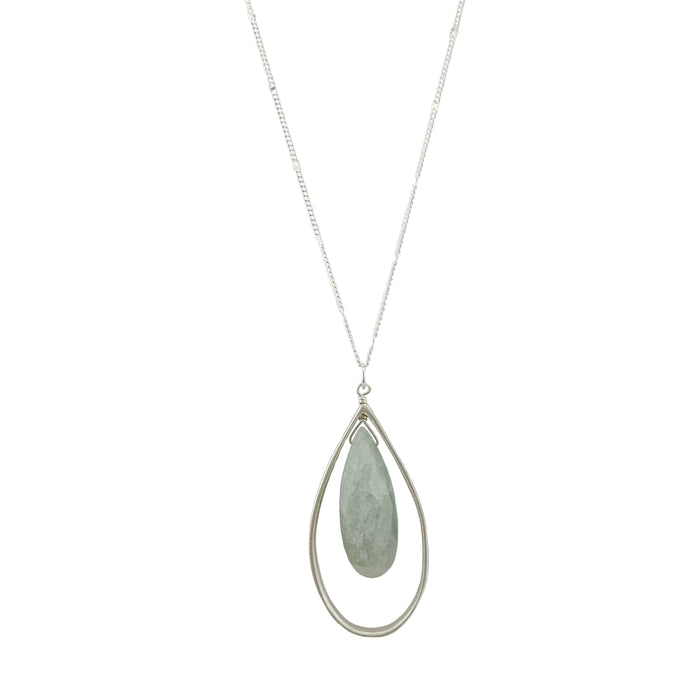Large Open Teardrop Aquamarine Necklace Silver or Vermeil: Vermeil