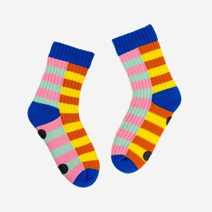 Super Stripe Knit House Socks: Peach Cobalt / S/M - W 6-9<br>M 5-7.5