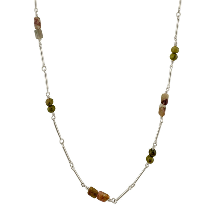 Bar Chain w. Tourmaline Necklace in Silver or Vermeil: Vermeil