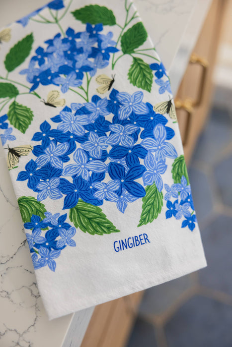 Blue Hydrangeas Tea Towel - Spring Floral Kitchen Towel
