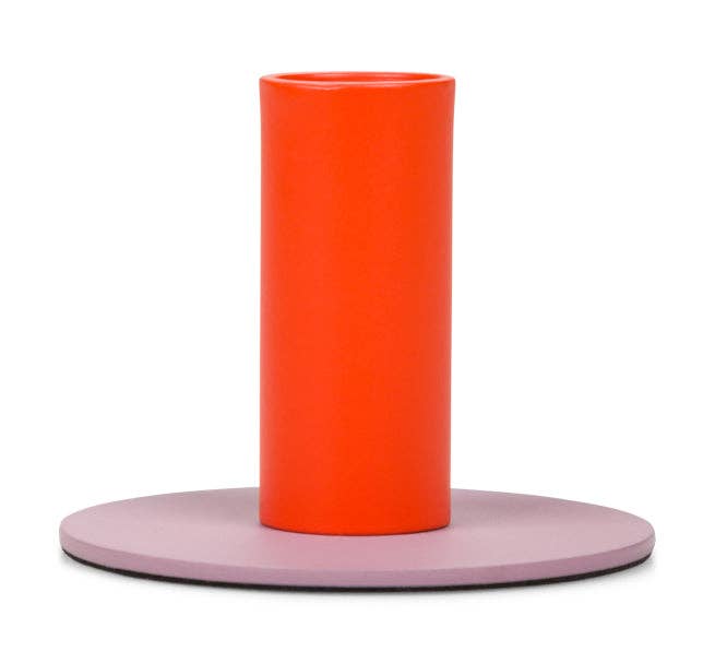 Tall Two-Tone Orange Flame & Venetian Pink Metal Candleholder