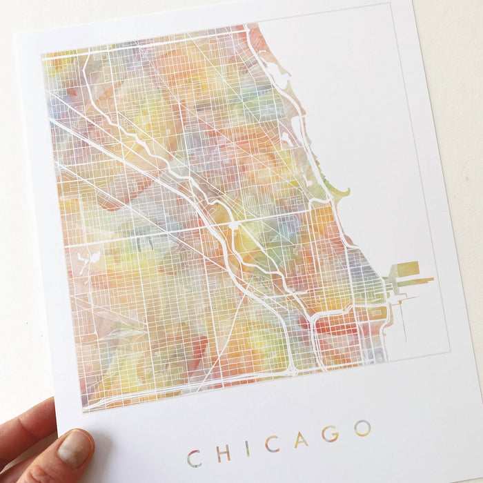 Chicago Illinois Pride Rainbow Watercolor Map ART PRINT: 11 x 14