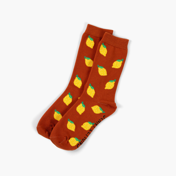 Brown Lemon Crew Socks