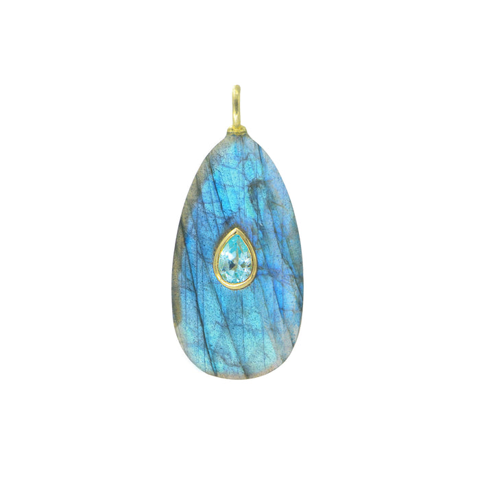 Labradorite Gemstone Pendant With Topaz: Mini Teardrop