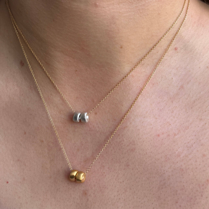 Two Beads Necklace in Silver, Vermeil, or Mixed: Vermeil