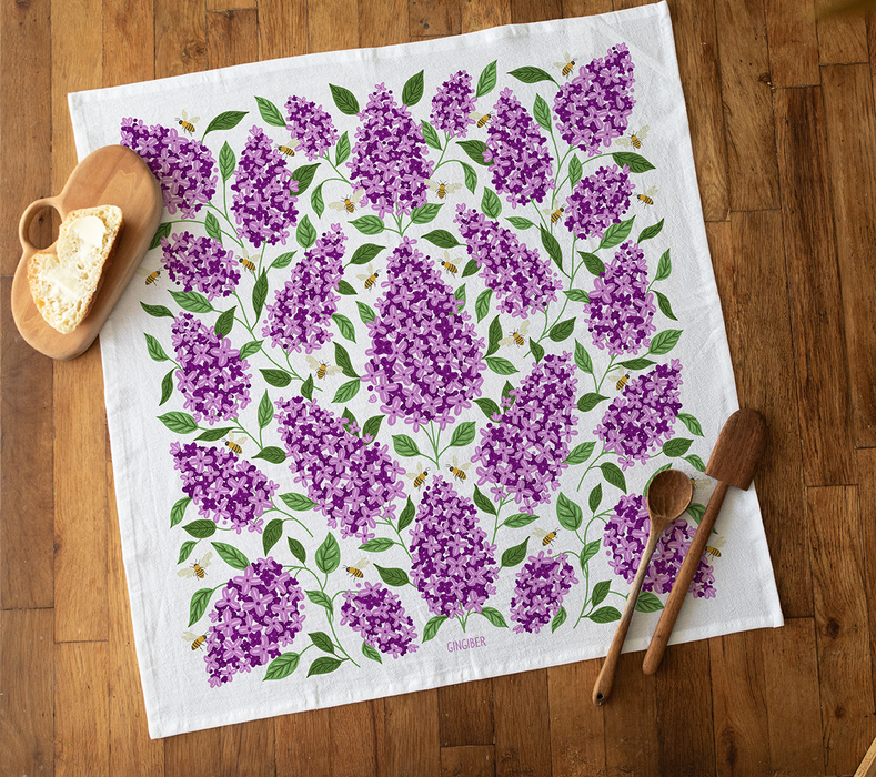 Purple Lilac Tea Towel - Spring Floral Kitchen Towel Decor
