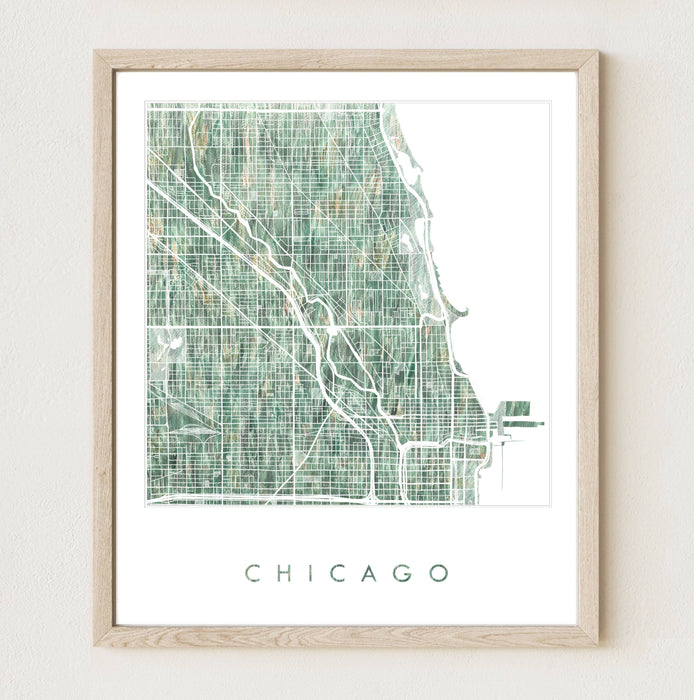 Chicago Illinois Painted Map ART PRINT: Rock / 11 x 14