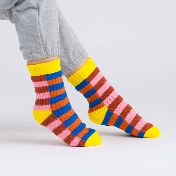 Super Stripe Knit House Socks: Peach Cobalt / S/M - W 6-9<br>M 5-7.5
