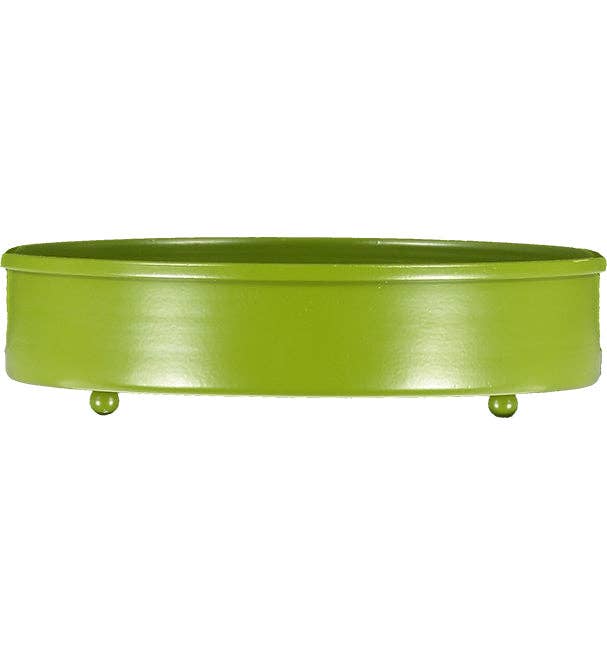 Round Metal Candle Platter - Olive Green