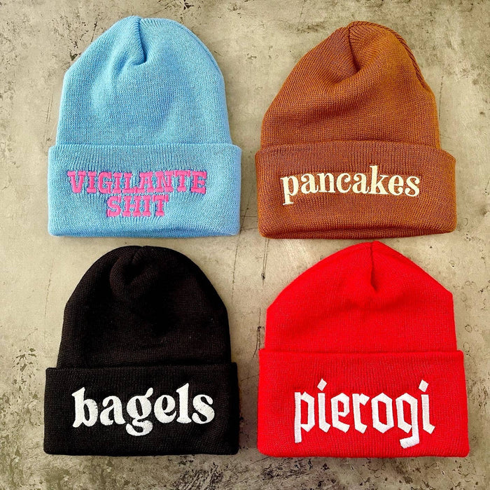 Pierogi red knit beanie Winter hat Made in America usa: Black
