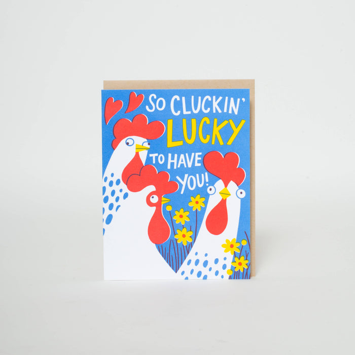 Chicken Love Punny Letterpress Greeting Card by Hello!Lucky: Plastic sleeve