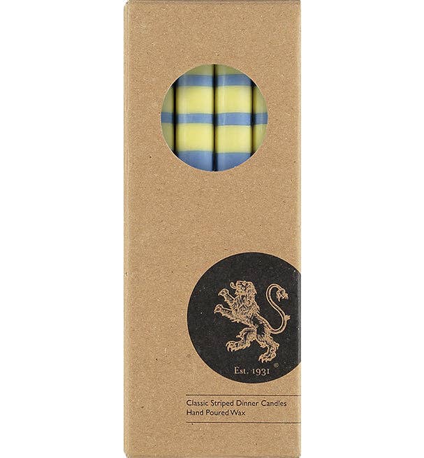 10'' H Striped Rose Beige, Saxe Blue, Jet Black & Primrose Yellow Eco Dinner Candles, Gift Box of 4
