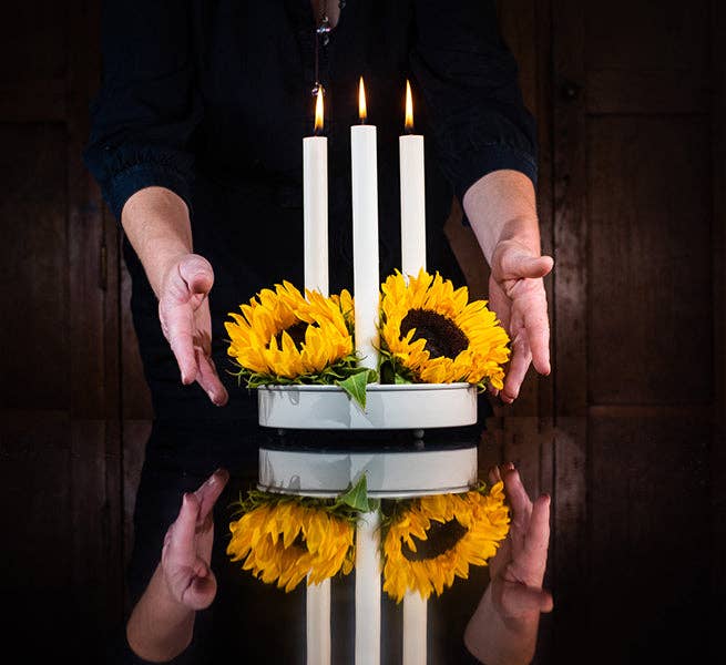 Round Metal Candle Platter - Stone White