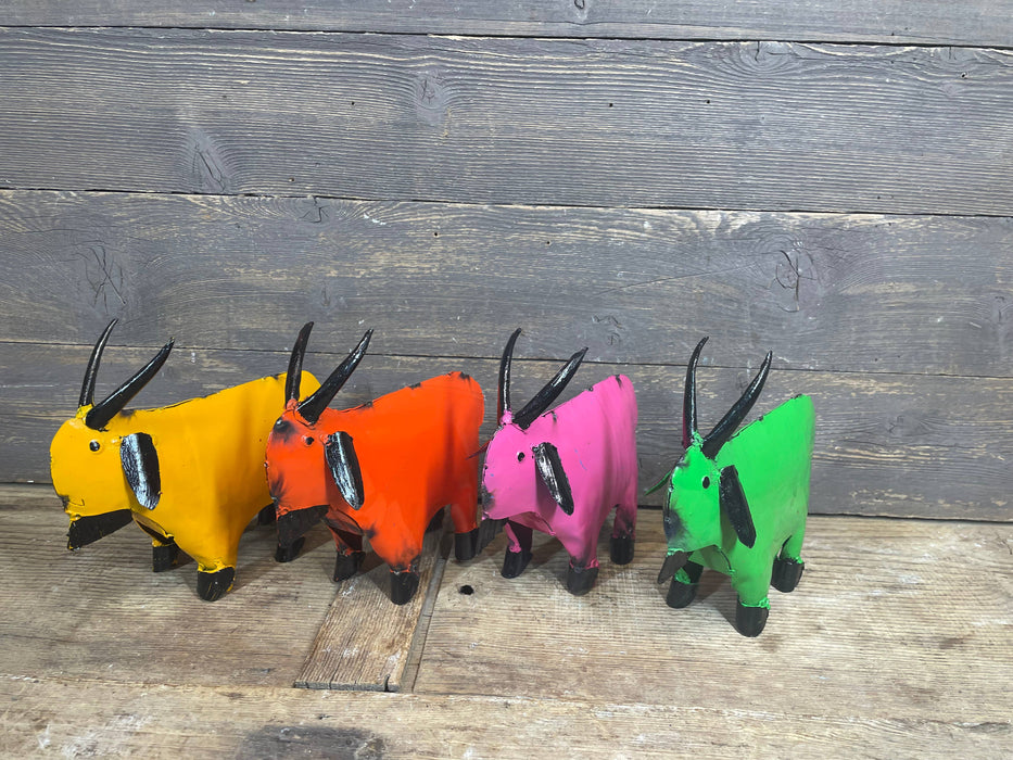 Mini Fiesta Goat-Colorful-Metal-Garden Art-ER-3Wx8Lx8.5H in: Orange