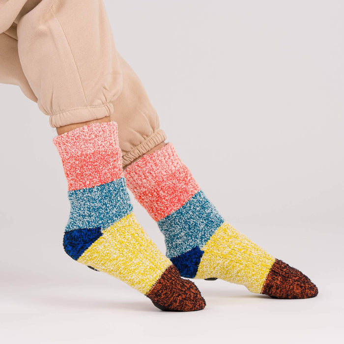 Color Band House Socks: Magenta Stone Blue / L/XL - W 9.5-12.5<br>M 8-11