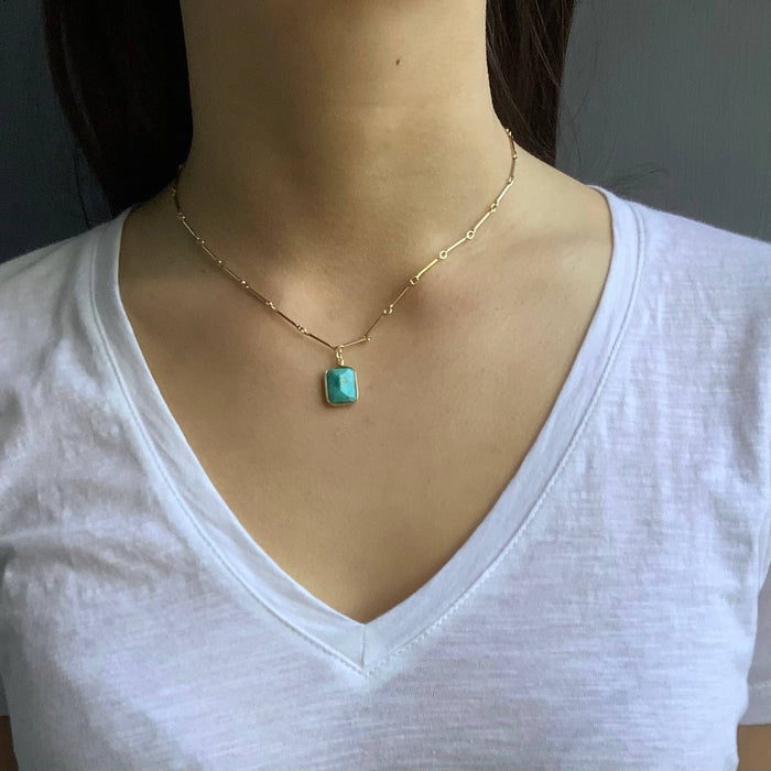 Faceted turquoise rectangle necklace: Silver