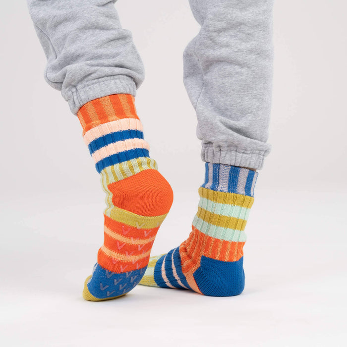 Patchwork Stripe House Socks: Rainbow / L/XL - W 9.5-12.5<br>M 8-11