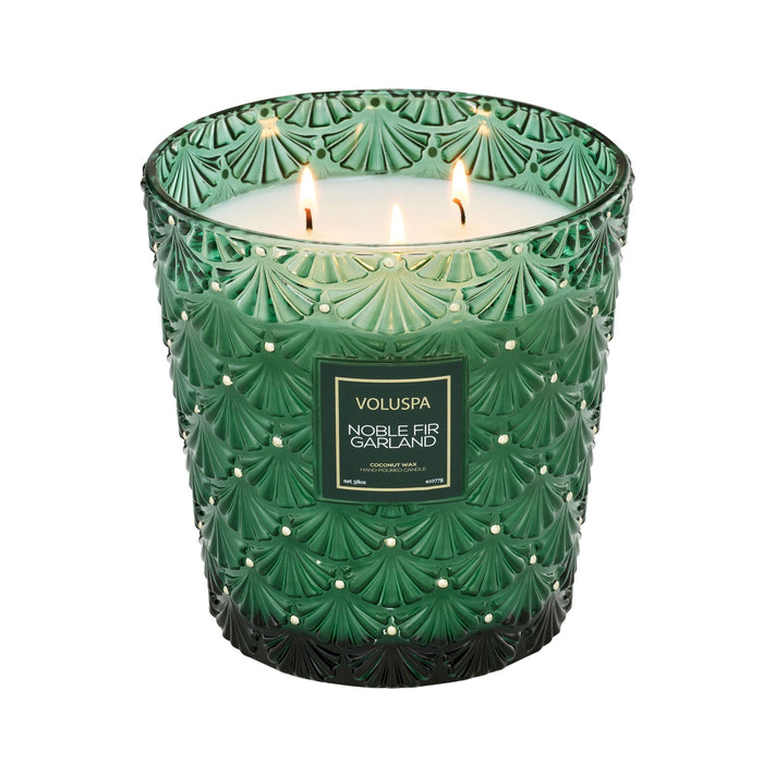 Japonica Three Wick Hearth, Noble Fir Garland