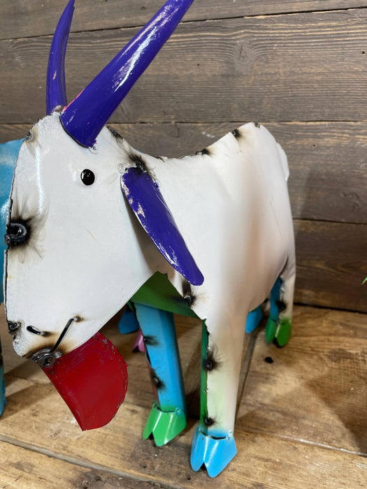 Mardi Gras Colorful Goat-Metal-Garden-Small-6Wx15Dx14H-NEW