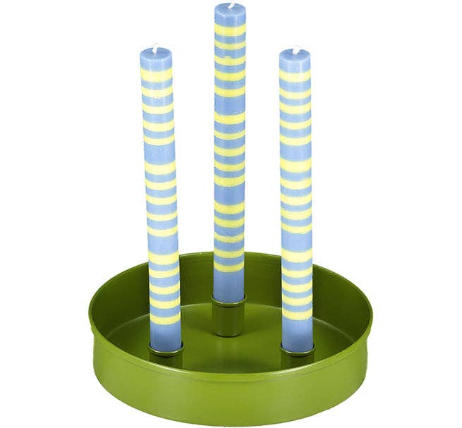 Round Metal Candle Platter - Olive Green